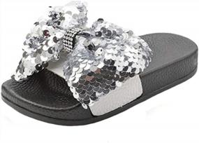 img 1 attached to Girls Black Sequin Bow Slides Sandals, HONGTEYA PVC Molded Footbed Flatform Beach Shoes For Kids