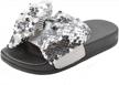 girls black sequin bow slides sandals, hongteya pvc molded footbed flatform beach shoes for kids logo