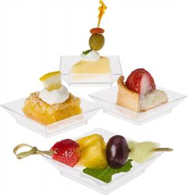 img 4 attached to 100-Pack Clear Mini Plastic Dessert Plates - PREXTEX 2.5"X2.5" Sturdy Square Disposable Plates