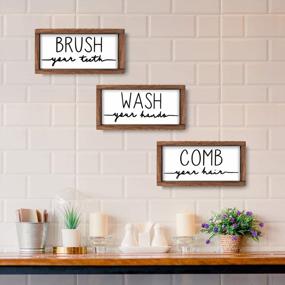 img 2 attached to Complete Your Rustic Bathroom Decor With LIBWYS Set Of 3 Bathroom Signs: Wash, Brush, And Comb