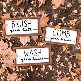 img 3 attached to Complete Your Rustic Bathroom Decor With LIBWYS Set Of 3 Bathroom Signs: Wash, Brush, And Comb
