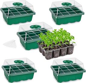img 4 attached to Вырастите свое собственное приключение: стартовый лоток для семян Bonviee с 5 упаковками, куполами и основанием для влажности - идеально подходит для размножения в теплице (12 ячеек на лотке) в зеленом цвете