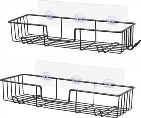 img 4 attached to Rustproof Stainless Steel Shower Caddy Shelf With Hooks And Adhesive Mounting, Bathroom Storage Organizer Wall Mounted For No Drilling, Set Of 2 Black Shelves By AmazerBath