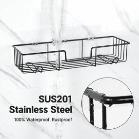 img 1 attached to Rustproof Stainless Steel Shower Caddy Shelf With Hooks And Adhesive Mounting, Bathroom Storage Organizer Wall Mounted For No Drilling, Set Of 2 Black Shelves By AmazerBath