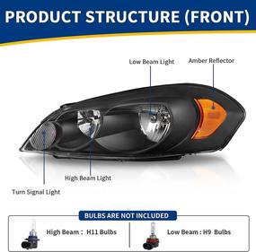 img 3 attached to Headlight Assembly for 2006-2013 Chevy Impala and Monte 🚗 Carlo - Black Housing, Amber Reflector, Clear Lens by AUTOSAVER88