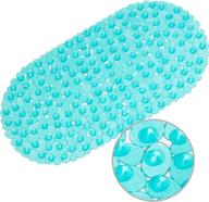 weltrxe pebbles bath mat oval non-slip bathtub mat with suction cups, drain holes for bathroom showers, tub, machine washable, bpa, latex free safe shower mats, 27 x 14 inch, teal logo