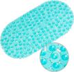 weltrxe pebbles bath mat oval non-slip bathtub mat with suction cups, drain holes for bathroom showers, tub, machine washable, bpa, latex free safe shower mats, 27 x 14 inch, teal logo