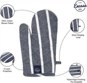 img 1 attached to Protect Your Hands With Encasa Homes Long 14 Inch Oven Microwave Gloves - Heat Resistant Mitts (2 Pc Set) For Cooking & Baking - Roma Navy Blue Stripes