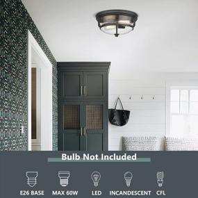 img 1 attached to Emliviar 12 Inch Ceiling Light With Seeded Glass Shade - Indoor Outdoor Modern Flush Mount Ceiling Light Fixture, Black Finish, WE249F BK