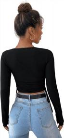 img 3 attached to SweatyRocks Long Sleeve V-Neck Ribbed Knit Wrap Top - Slim Fit Pullover Sweater For Women