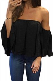 img 4 attached to Chic Off-Shoulder Chiffon Blouse With Ruffled Short Sleeves For Women'S Summer Fashion: Casual T-Shirts With Sexy Tops