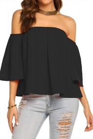 img 3 attached to Chic Off-Shoulder Chiffon Blouse With Ruffled Short Sleeves For Women'S Summer Fashion: Casual T-Shirts With Sexy Tops