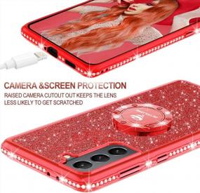 img 1 attached to Чехол OCYCLONE для Samsung Galaxy S21, блестящий милый чехол для телефона с кольцевой подставкой для женщин и девочек, защитный мягкий чехол Bling Diamond Rhinestone Bumper для Samsung Galaxy S21 6.2 "выпущен в 2021 году - красный