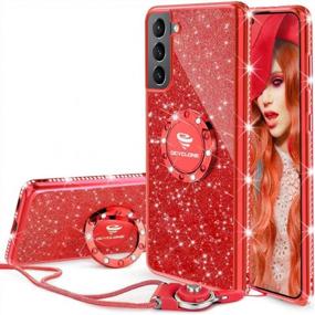 img 4 attached to OCYCLONE For Samsung Galaxy S21 Case, Glitter Cute Phone Case With Ring Kickstand For Women Girls, Bling Diamond Rhinestone Bumper Protective Soft Case For Samsung Galaxy S21 6.2" 2021 Released - Red