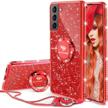 ocyclone for samsung galaxy s21 case, glitter cute phone case with ring kickstand for women girls, bling diamond rhinestone bumper protective soft case for samsung galaxy s21 6.2" 2021 released - red logo