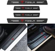 🚗 kikimo tesla model 3/y/s/x threshold protection sticker - premium carbon fiber decal, vinyl decorative door entry guard scratch film - tesla model 3/y accessories логотип