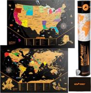 large detailed scratch off united states and world map travel art posters with 20 push pins in gift tube - 2-in-1 trek scratchers bundle by newverest, fits 24" x 17" frame, includes scratch tool. logo