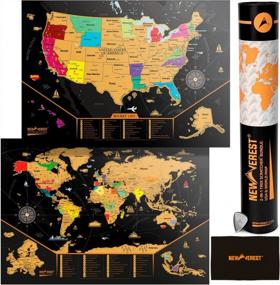 img 4 attached to Large Detailed Scratch Off United States And World Map Travel Art Posters With 20 Push Pins In Gift Tube - 2-In-1 Trek Scratchers Bundle By Newverest, Fits 24" X 17" Frame, Includes Scratch Tool.