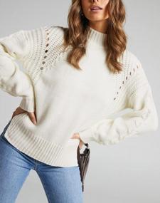 img 2 attached to FISACE Cable Knit Turtleneck Sweater For Women - Oversized Pullover With Long Sleeves Tops