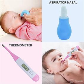 img 1 attached to Essential Baby Grooming Kit - Hairbrush, Nail Clipper, Body Thermometer, Nasal Aspirator, Med Feed, Comb, Nail Trimmer Baby Care Products in Pink