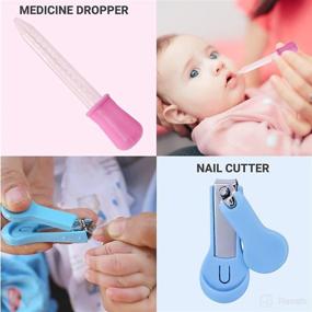 img 2 attached to Essential Baby Grooming Kit - Hairbrush, Nail Clipper, Body Thermometer, Nasal Aspirator, Med Feed, Comb, Nail Trimmer Baby Care Products in Pink