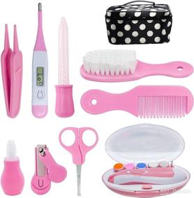 img 4 attached to Essential Baby Grooming Kit - Hairbrush, Nail Clipper, Body Thermometer, Nasal Aspirator, Med Feed, Comb, Nail Trimmer Baby Care Products in Pink