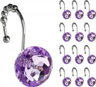 sunlit luxury design round purple diamond crystal gem bling с скользящими шариками крючки для занавесок для душа, нержавеющие металлические стразы гламурные кольца для занавесок для душа-12 pack логотип