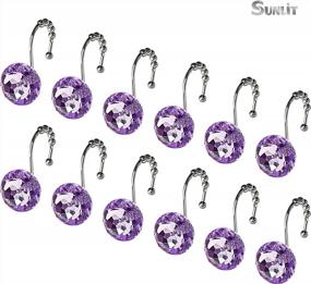 img 2 attached to Sunlit Luxury Design Round Purple Diamond Crystal Gem Bling с скользящими шариками Крючки для занавесок для душа, нержавеющие металлические стразы Гламурные кольца для занавесок для душа-12 Pack
