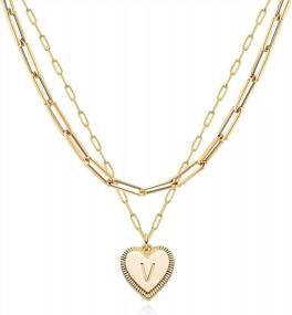 img 4 attached to Personalized Gold Heart Necklace With Initial Pendant For Women – Layered Paperclip Gold Chain Design – Aesthetic 14K Gold Plated Jewelry
