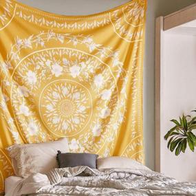 img 3 attached to Bohemian Chic: Simpkeely Sketched Floral Medallion Yellow Tapestry For Stylish Home Décor