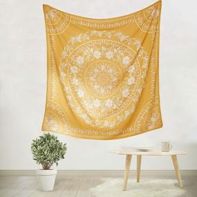 img 2 attached to Bohemian Chic: Simpkeely Sketched Floral Medallion Yellow Tapestry For Stylish Home Décor
