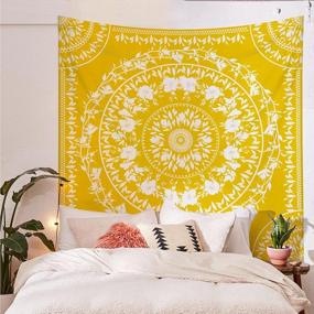 img 1 attached to Bohemian Chic: Simpkeely Sketched Floral Medallion Yellow Tapestry For Stylish Home Décor
