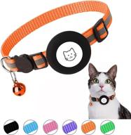 🐱 reflective airtag cat collar with bell and silicone waterproof holder - airtag cat collar for apple airtag, breakaway safety buckle for cat kitten puppy (orange) logo