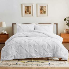 img 4 attached to Sleep In Comfort With Puredown® Pinch Pleat Down Alternative 3-Piece Comforter Set - Full/Queen White