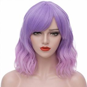 img 4 attached to Women'S Short Lavender Bob Wig With Bangs, Curly Wavy Ombre Pink For Party Halloween - Mersi S042PK