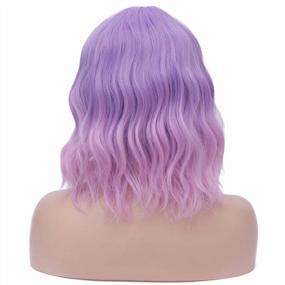 img 3 attached to Women'S Short Lavender Bob Wig With Bangs, Curly Wavy Ombre Pink For Party Halloween - Mersi S042PK