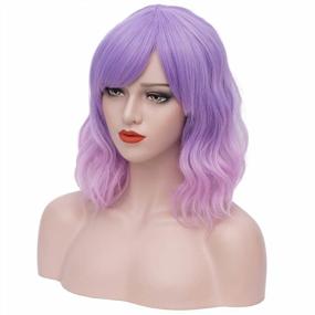 img 1 attached to Women'S Short Lavender Bob Wig With Bangs, Curly Wavy Ombre Pink For Party Halloween - Mersi S042PK