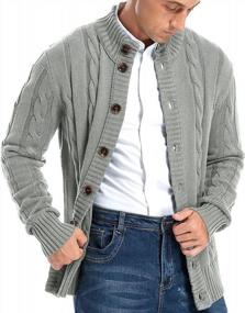 img 1 attached to 🧥 Aimeilgot Men's Casual Slim Fit Button-Up Cable Knit Stand Collar Cardigan Sweater