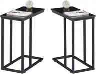 stylish set of 2 c-shaped end tables for living room and tv area - vecelo snack style sofa side table in sleek black finish logo
