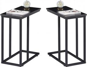 img 4 attached to Stylish Set Of 2 C-Shaped End Tables For Living Room And TV Area - VECELO Snack Style Sofa Side Table In Sleek Black Finish