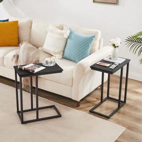 img 3 attached to Стильный набор из 2 C-образных столиков для гостиной и ТВ-зоны - VECELO Snack Style Sofa Side Table в гладкой черной отделке
