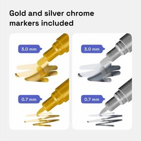 img 1 attached to ARTISTRO Acrylic Paint Pens 24 Dual Tip Markers With 2 Mirror Chrome Marker Gold & Silver Extra Fine And Medium Tip + Chisel, Acrylic Paint Markers For Rocks, Wood, Canvas, Glass, Plastic