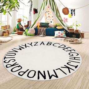 img 3 attached to Large ABC Baby Rug For Nursery Room Decor | Soft Kids Play Mat Round Educational Non-Slip Rug For Playroom Classroom Decor