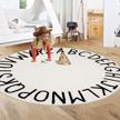 large abc baby rug for nursery room decor | soft kids play mat round educational non-slip rug for playroom classroom decor logo