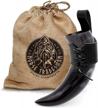 norse tradesman 12" authentic ox-horn viking drinking horn with genuine black leather belt holster burlap gift sack included the journeyman, polished, 12-inch logo