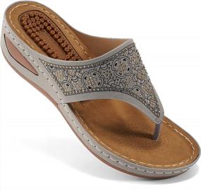 img 4 attached to Comfortable And Fashionable: Ecetana Women'S Wedge Sandals With Arch Support And Rhinestone Detailing