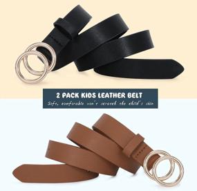 img 2 attached to 2 Pack Kids Leather Belts For Girls - Solid Colors Skinny Belt With Double O-Ring Buckles By SUOSDEY