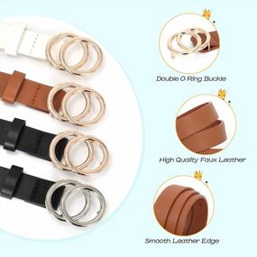 img 1 attached to 2 Pack Kids Leather Belts For Girls - Solid Colors Skinny Belt With Double O-Ring Buckles By SUOSDEY