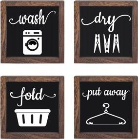 img 4 attached to LIBWYS Laundry Sign Set Of 4 Wash Dry Fold Put Away Decorative Rustic Handmade Wood Farmhouse Laundry Room Wall Decor (Black)