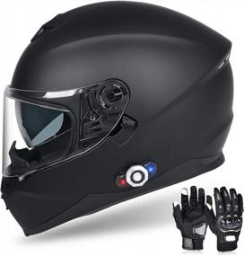 img 4 attached to Мотоциклетный шлем FreedConn BM12 Bluetooth со встроенной системой внутренней связи, двойным козырьком и FM-радио - Сертифицированный DOT полнолицевой шлем - XL Matte Black - Пара до 3 гонщиков с дальностью 500 м